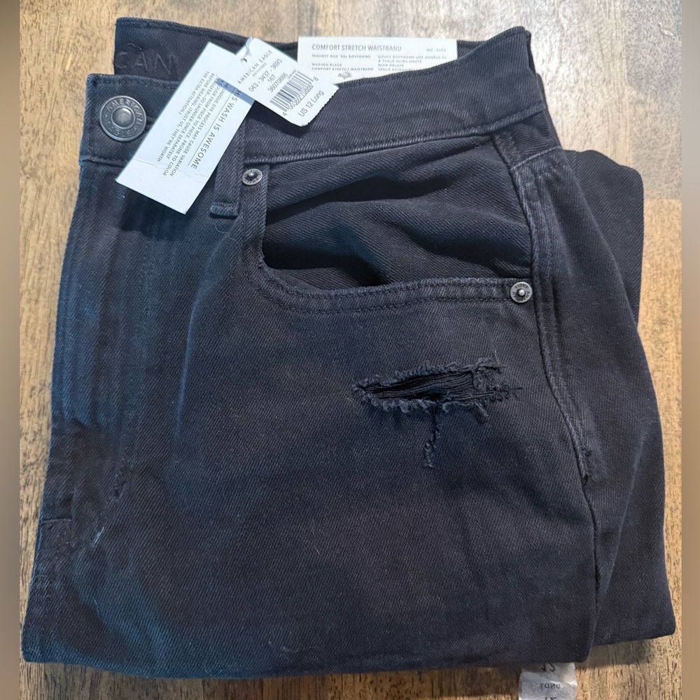 American Eagle Outfitters Black Distressed Boyfriend Jeans